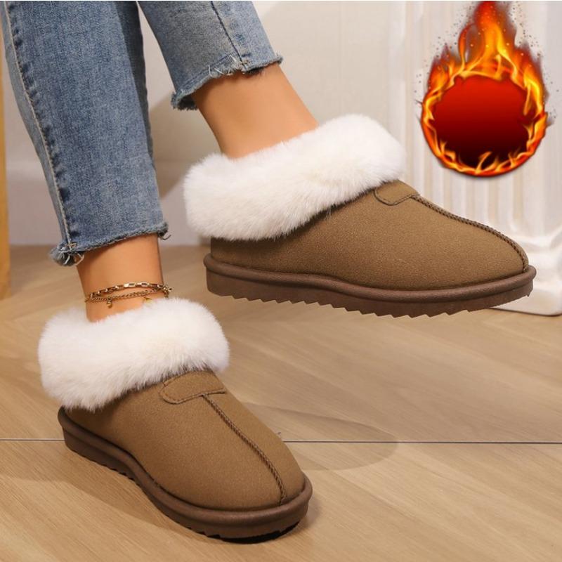 Fashion Snow Boots for Women 2025 Winter New Cashmere Warm Thick Soles Without Heel-covered Hair Half Slipper Cotton Boots for Woman