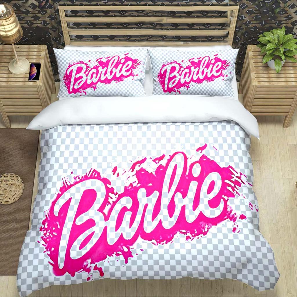 Hot Fashion Barbie Cartoon Print Bedding Sets Bed Supplies Set  Comforter Set  Teens Girls Cartoon Twin Single Kid Luxury Gift