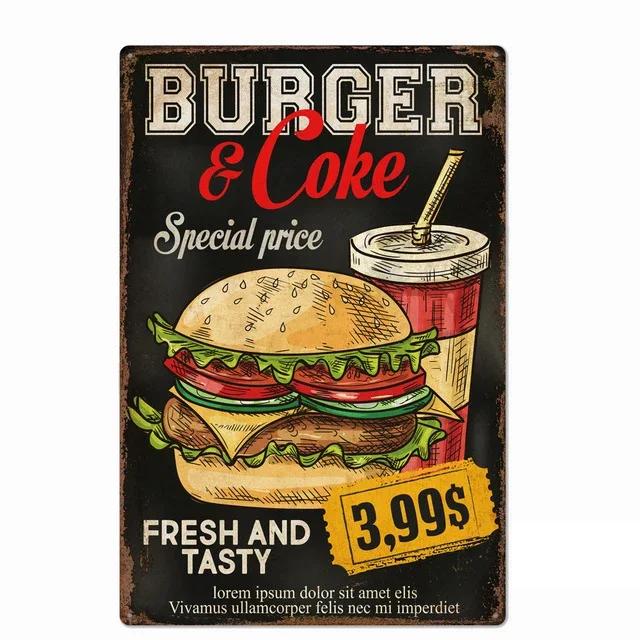 

Вкусные Гамбургеры Пищевые Знаки Металлические Таблички Барбекю Кухня Ресторан Магазин Жестяная Вывеска Декоративные Постеры Ретро Железные Картины 20x30cm