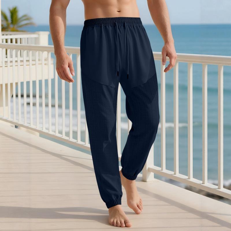 Spring Summer Men's Drawstring Waist Jogger Pants Casual Lightweight Beach Trousers
