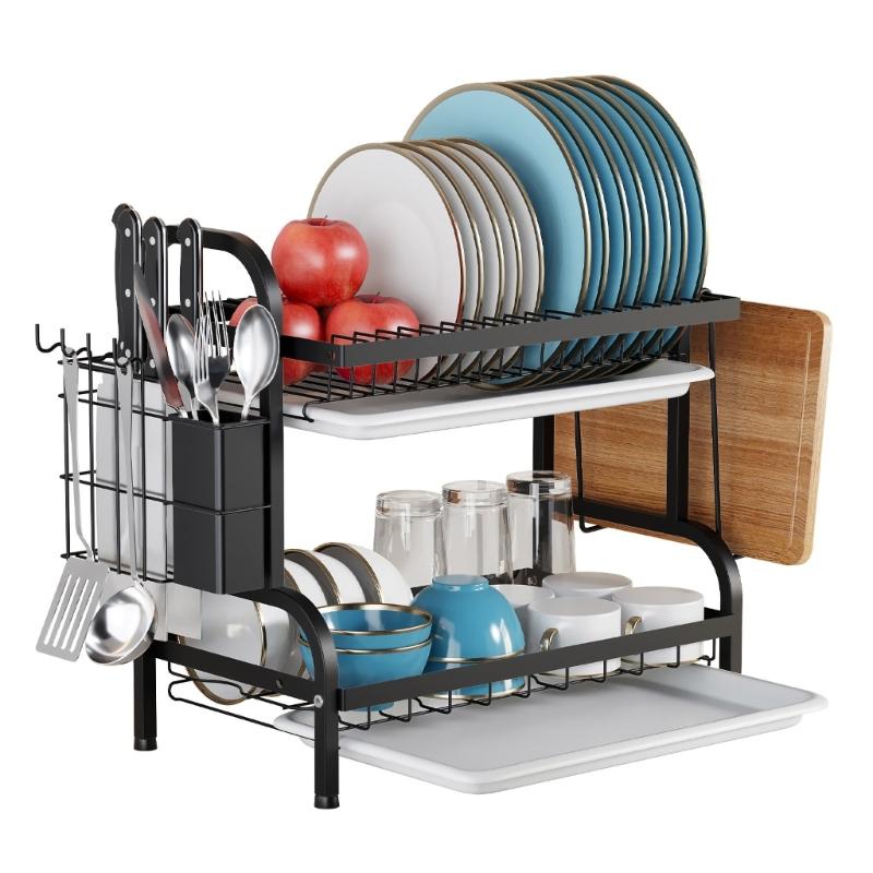 Versatile Dishes and Cutlery Organizers for Countertops Sturdy Iron Rack Art Constructions Stylish Storage Solution