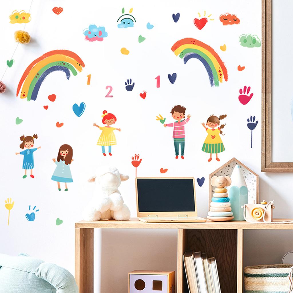 Cartoon Regenbogen Herz Wolken Wandaufkleber für Kinderzimmer Kinderzimmer Schlafzimmer Wohnzimmer Kindergarten Dekoration