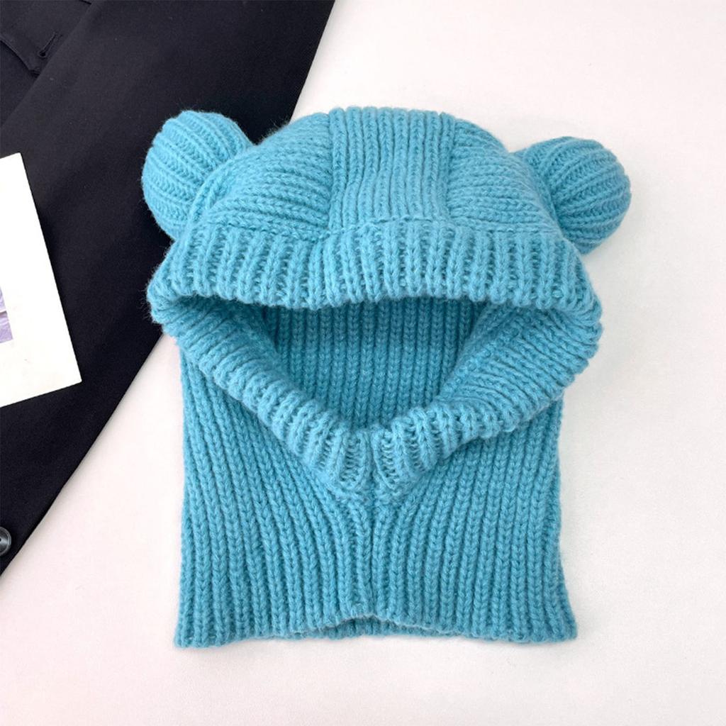 Adult Knit Balaclava Elastic Windproof Neck Warmer Scarf with Cute Bear Ear Shape Winter Christmas Cosplay Party Hat