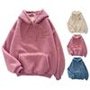 Fleece Pullover Top Warm Loose Women Long Sleeves Thick Drawstring Cuff Elastic Letter Patch Pocket Embroidery Fall