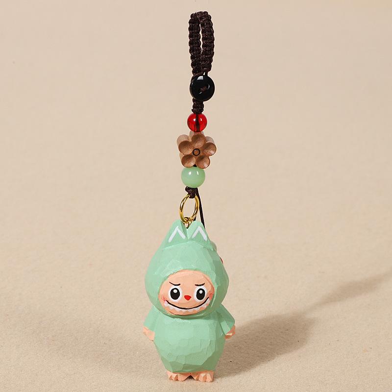 Handmade Wood Carving Rabub Car Keychain Pendant Female Cute Cartoon Bag Accessories