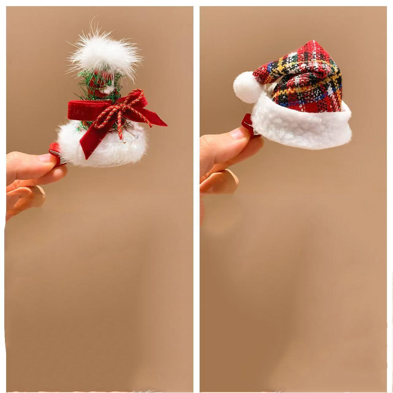 

Динь-динь-динь~Милая красная шапка-ёлка, заколка для волос, женские высококлассные реквизиты для нарядов, плюшевая заколка для боковой пряди Green+curved hat