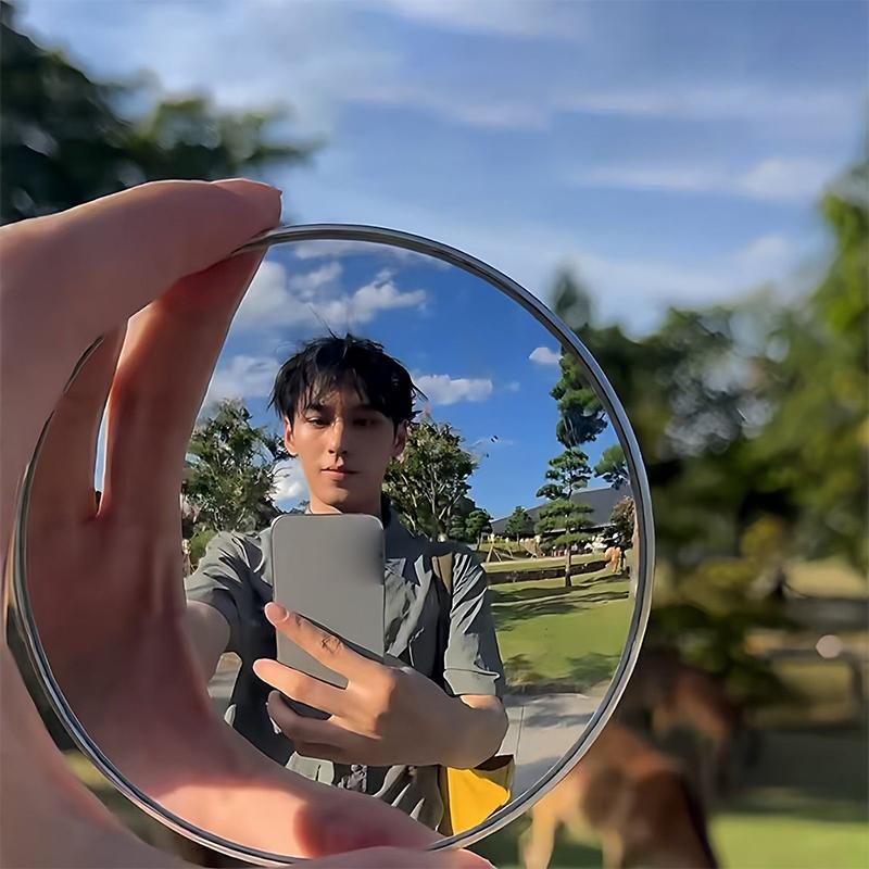 Travel Po Mini Round Mirror Reflective Mirror Spherical Mirror Portable Wide-Angle Lens Handheld Po Props Selfie Accessor
