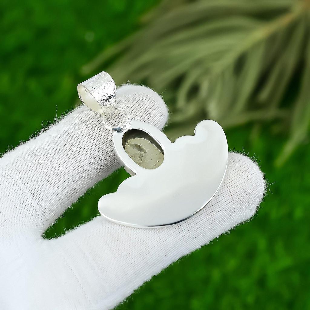 Oval Natural Pyrite 925 Silver Mother Bezel Trendy Solar Chakra Birthday Pendant