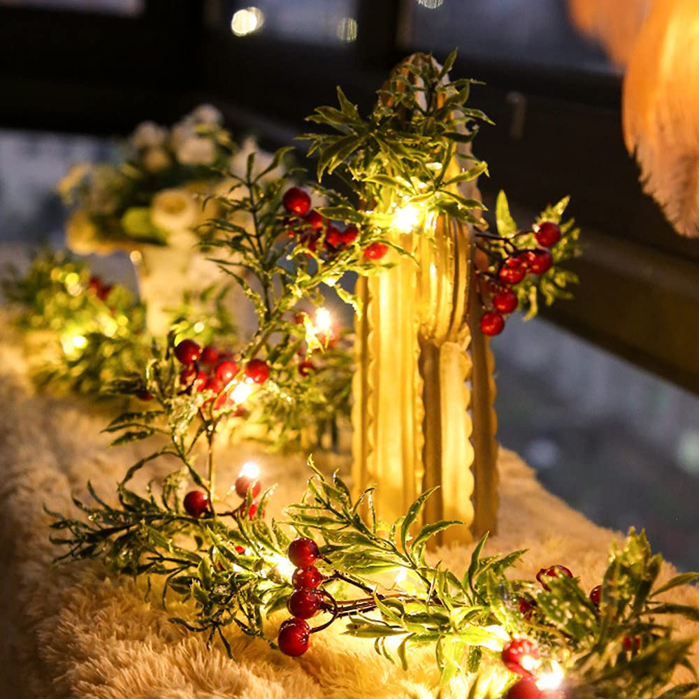 Red Berry Pine Cone Jul Led Dekorative Lights Kobber Wire Lights Christmas Pine Cone Lights Vanntett furu nåler dekorasjon