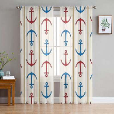 Anker Muster Tüll Vorhänge Für Wohnzimmer Schlafzimmer Weihnachten Chiffon Transparent Voile Küchenvorhang