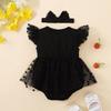 Lace Mesh Baby Girl Bodysuit Cotton Infant Dress with Headband Baby Girl Princess Dress  Birthday