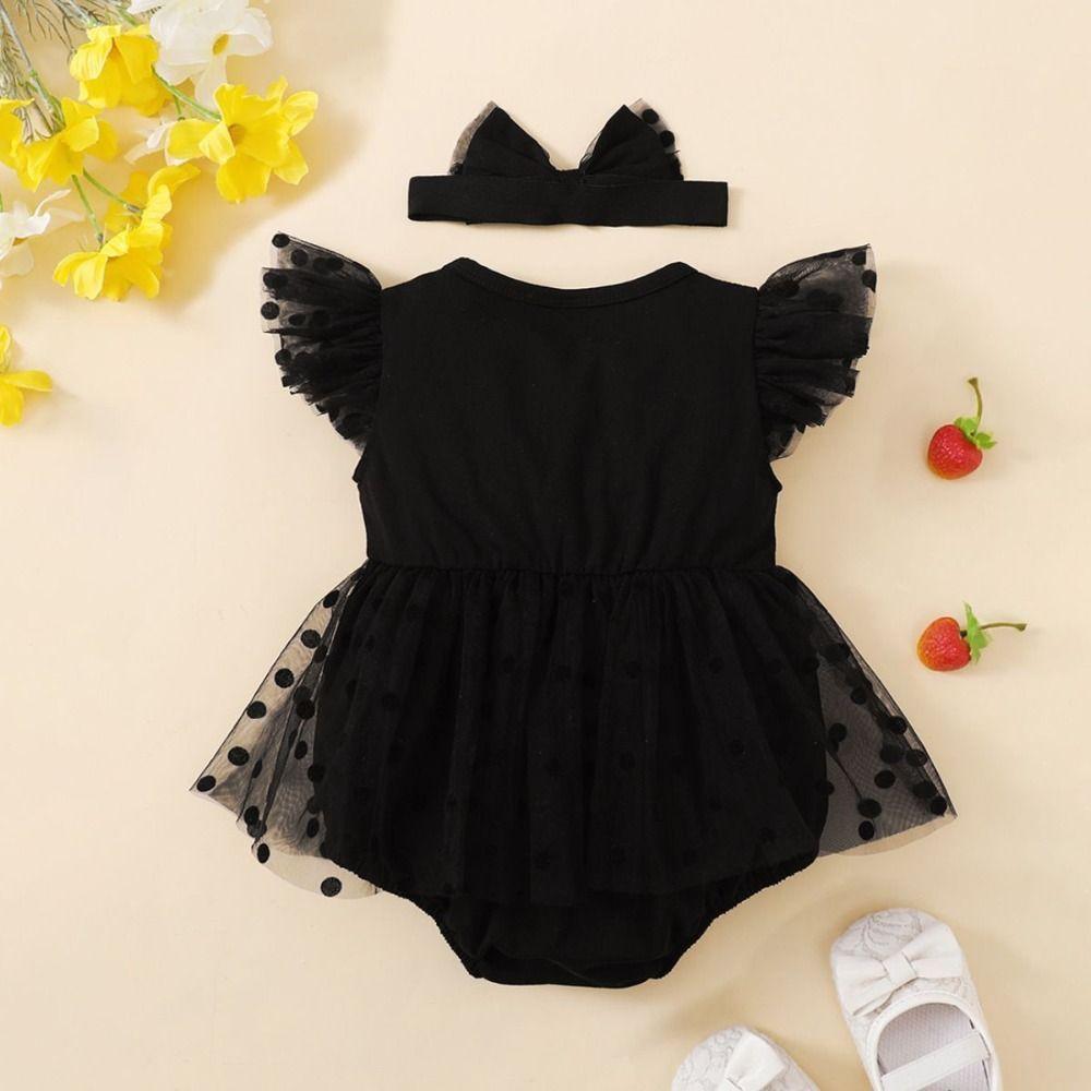 Lace Mesh Baby Girl Bodysuit Cotton Infant Dress with Headband Baby Girl Princess Dress  Birthday