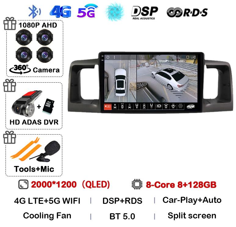 Android 14 Carplay Auto WIFI 4G Car Radio For Toyota Corolla E120 E 120 BYD F3 2007 2008 2009 2010 2011 Stereo Multimedia Player