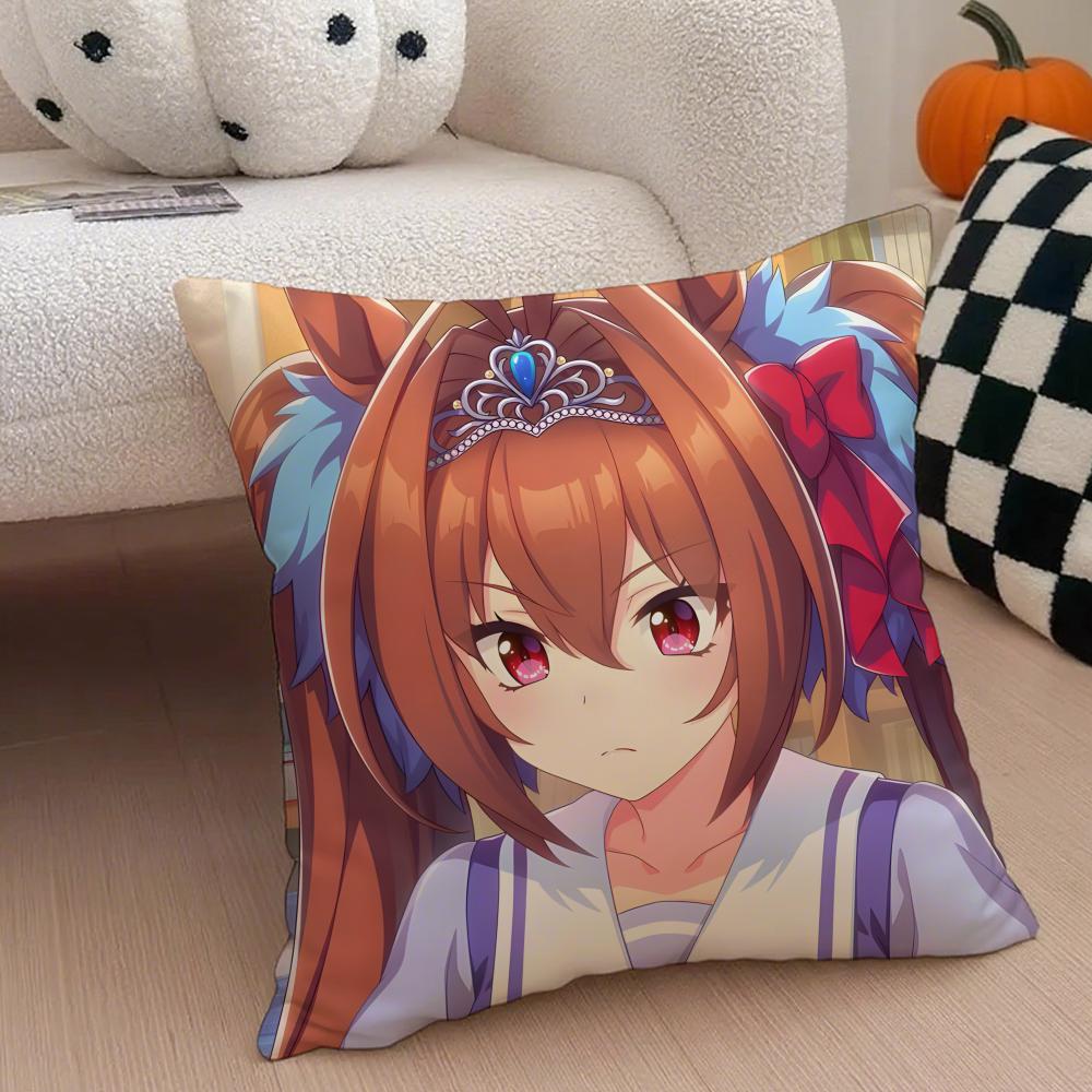 Cheerful Anime UUmamusume Pretty Derby Cushion Cover Throw Pillow Cover Hidden Button Durable Polyester Chair Cushion
