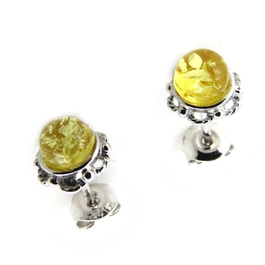Les Trésors De Lily [N1984] - Honey Amber 'Inspiration' Silver Earrings (rhodium-plated) - 8 Mm