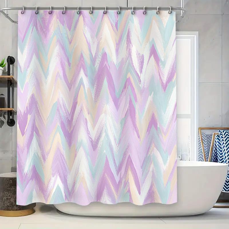 

Purple Chevron Print Shower Curtain Waterproof Bath Mat Decorative Home Accessories Pink White Blue Grey Yellow 180X240Cm W60H190(CM)-1 Pcs