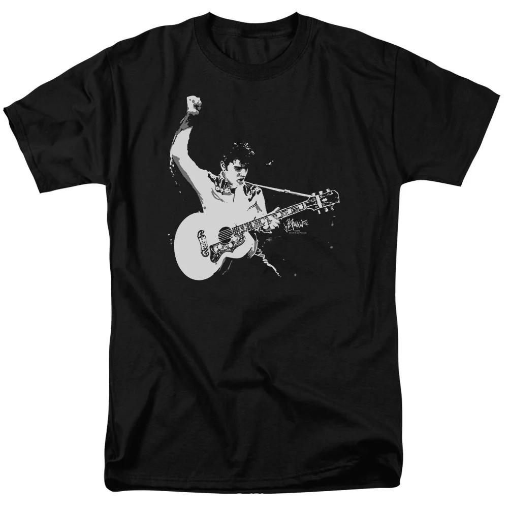 Elvis Presley Black And White Guitarman Mens T Shirt Black Officially Licensed Unisex T-Shirt S