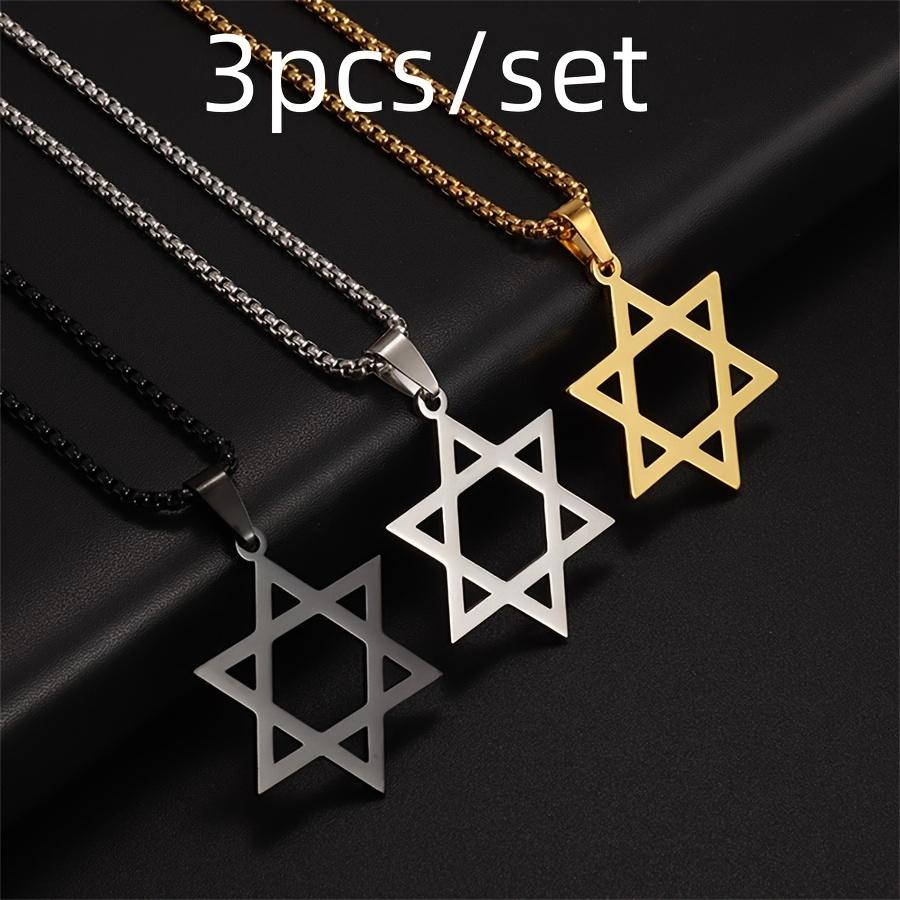3-Piece Set of Classic Unisex Star of David Hexagonal Pendant Necklaces—Simple, Durable, and Hypoallergenic Stainless Steel Jewelry 1 Set