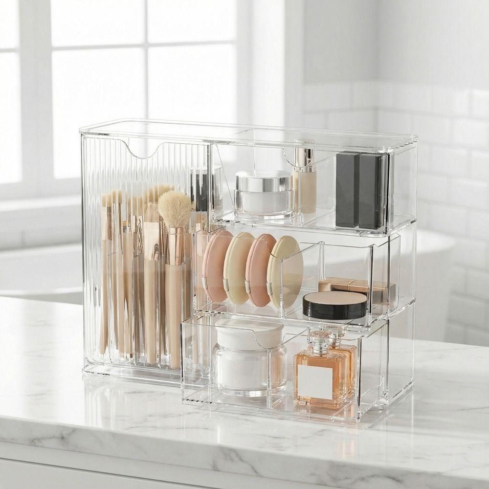 Plastic Cosmetic Storage Box Large Capacity Transparent Drawer Style Storage Box with Drawers Dust-Proof Cosmetic Display Case