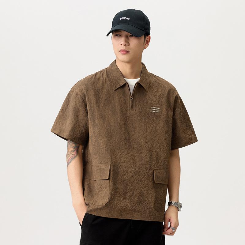 Summer Retro Ice Silk Bubble Textured Pattern Shirt Lapel Loose Casual Short-sleeved Shirt