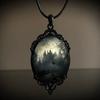 Gothic Black Oval Bat Castle Crow Cross Cemetery Vampire Pendant Leather Rope Necklace for Women Men Hallowmas Jewelry Gift