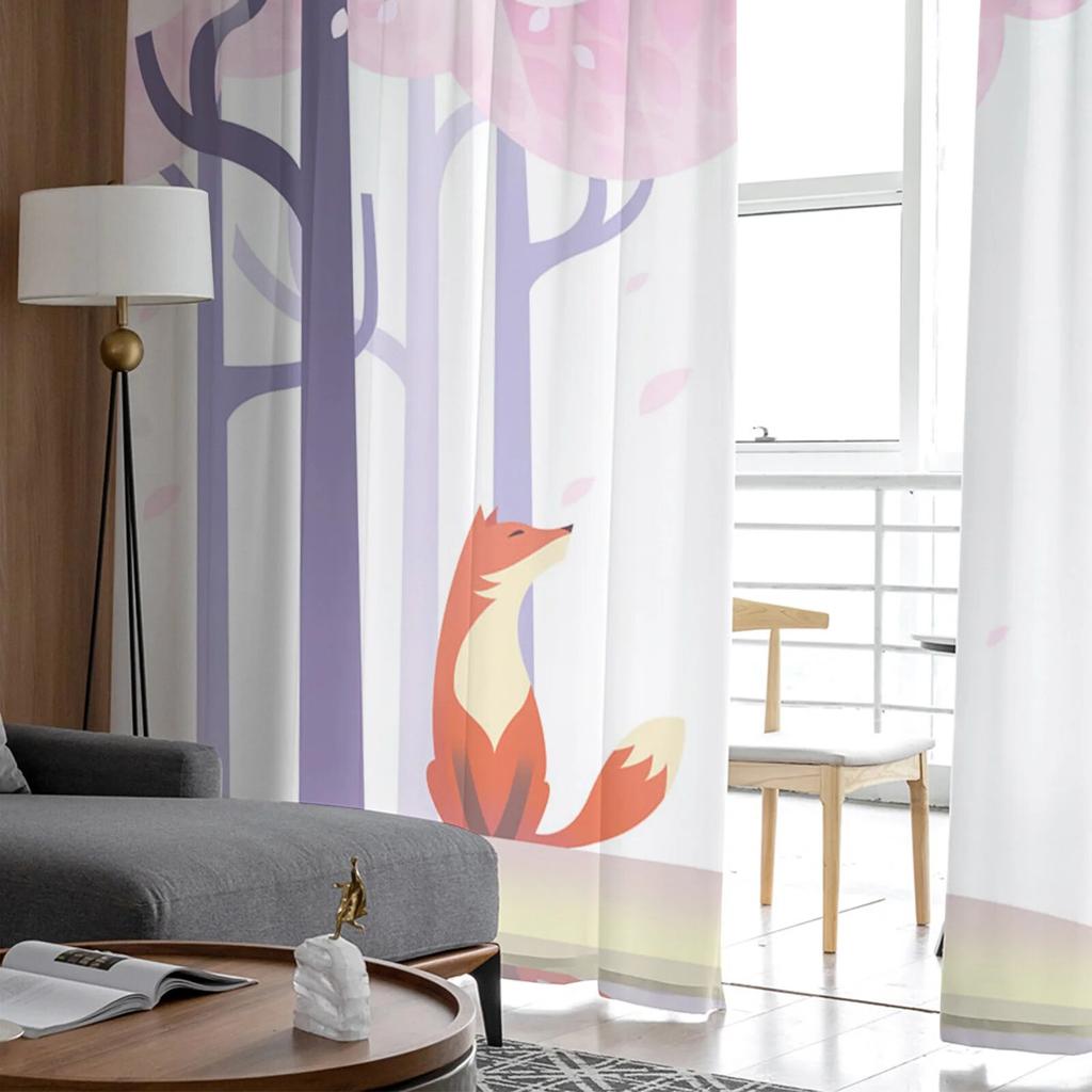 Cherry Blossom Waterside Fox Tylle Závěsy do obývacího pokoje Kuchyň Ložnice Průsvitný tyl pro kavárnu Hotel Modern Home Decor