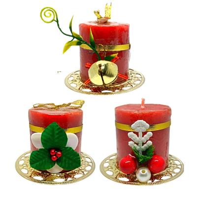Decorative Candles Red Wax Pillar Design Round Merry Christmas Candles with Decoration Items