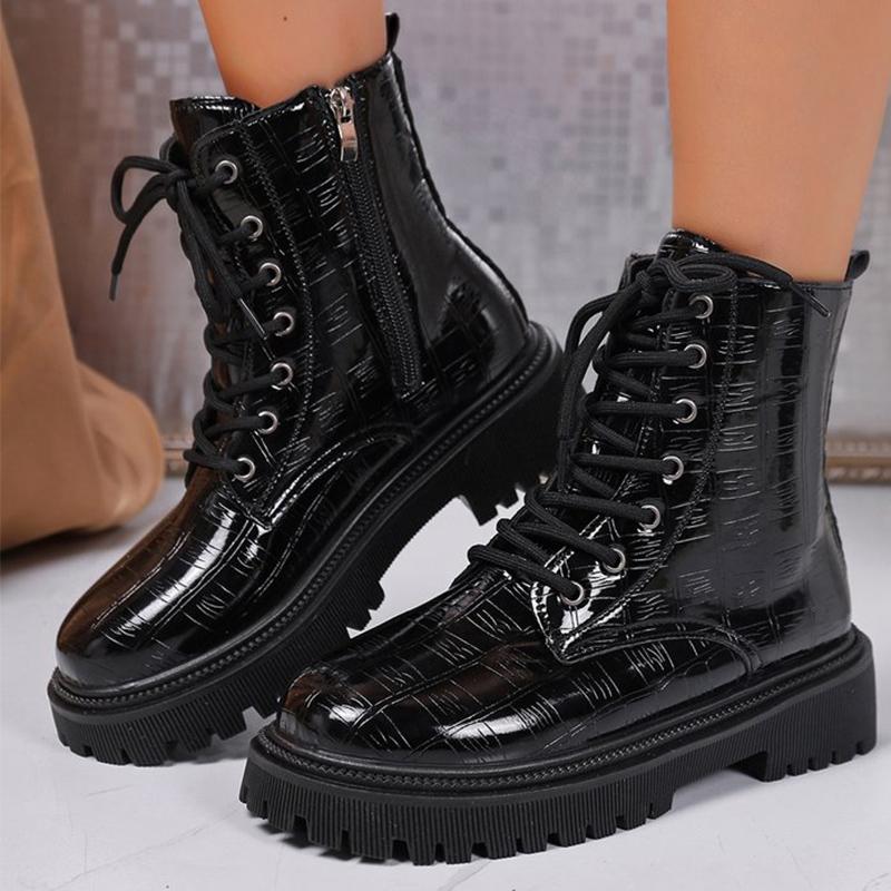 

Черные женские ботильоны из искусственной кожи на щиколотке, весенне-осенняя модная шнуровка, застежка-молния, женские ботинки с круглым носком на платформе 42