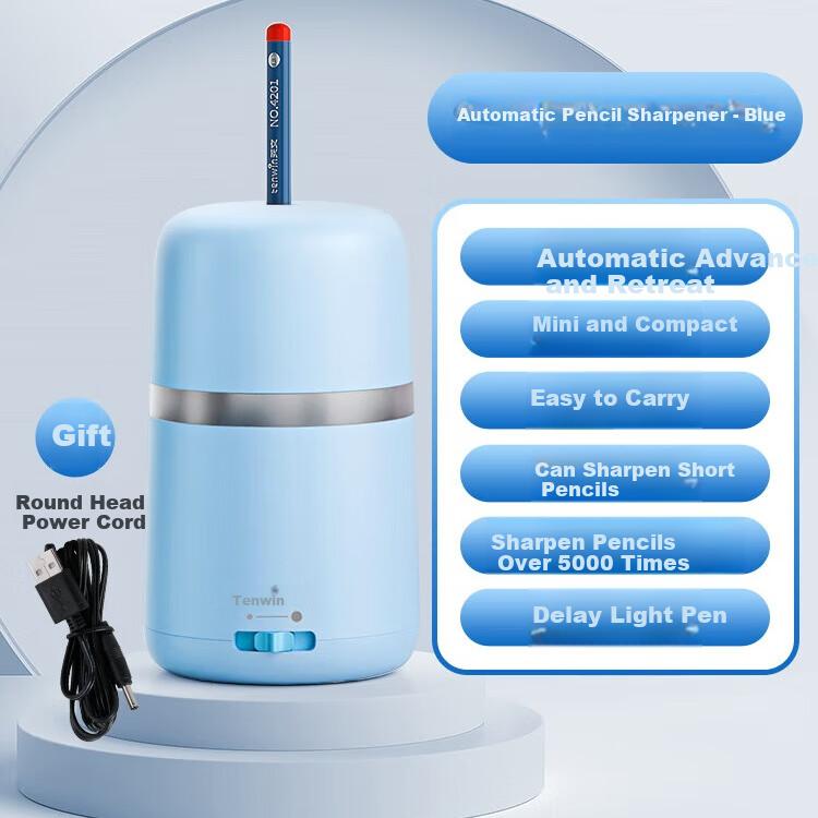 (TEN-WIN) Fully Automatic Pencil Sharpener, Electric Pencil Sharpener, Children's Learning, Small Rotary Pencil Sharpener, Blue, S8813-3