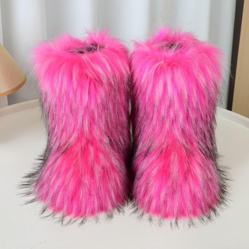 Evropské a americké přeshraniční vysoké ploché nadýchané boty zimní teplé sněhule dámské y2k pikantní dívčí středně vysoké imitace mývalí srsti