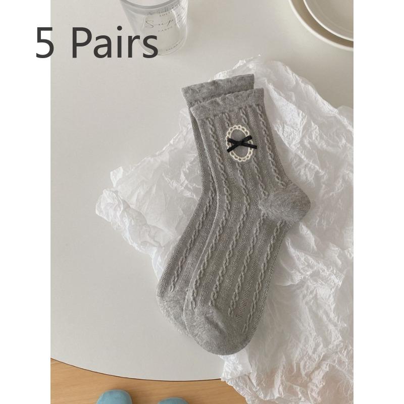 5 Pairs of Women's Summer Mesh Breathable Twist Bow Mid Tube Socks