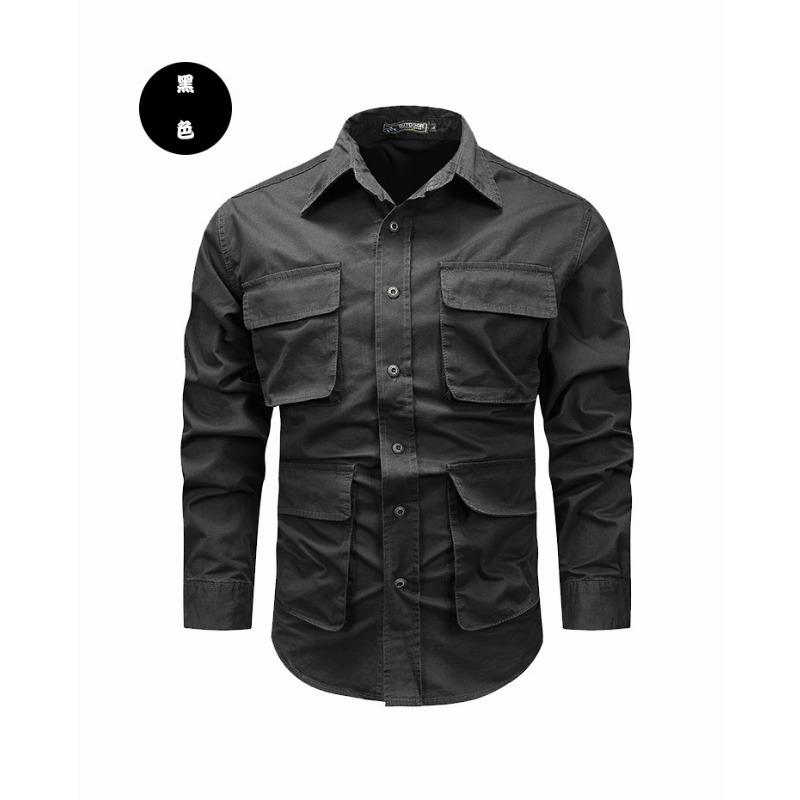 Vintage American Style Loose Fit Cotton Long Sleeve Work Shirt For Men
