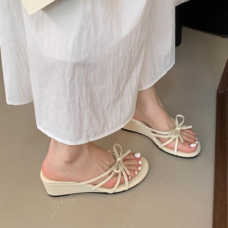 Fashion Fashion Shallow Ladies Wedges Low Heel Sandals Shoes Female Summer Beach Round Toe Women Wedges Slides Sandals Shoes Slippers