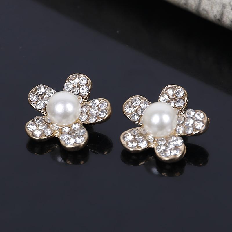 Engood 100Pcs Five-Flower Pearl Rhinestone Button Sewing Trim & Embellishments Craft Buckle for DIY Wedding Hair Accessories