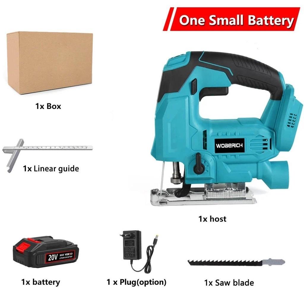6 Gear Adjustment Cordless Electric Jigsaw Household Portable Curved Saw Multi-Function Woodworking Power Tool Blue