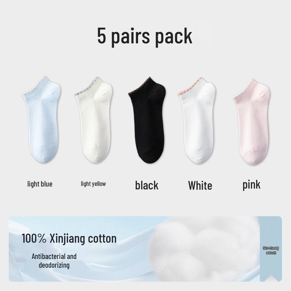 Damen-Kniebundsocken aus reiner Baumwolle mit Spitze - Antibakteriell, Hohe Elastizität, Atmungsaktiv, Vertikale Streifen für Frühling und Herbst.