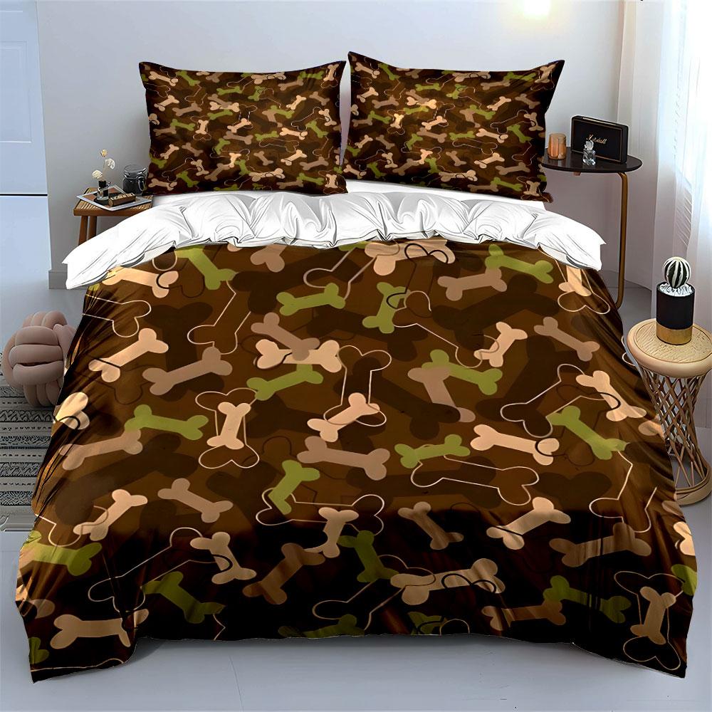 Camouflage Bone Pattern Design Bedding Duvet Cover Set (1*Duvet Cover 2*Pillowcases, without duvet insert)