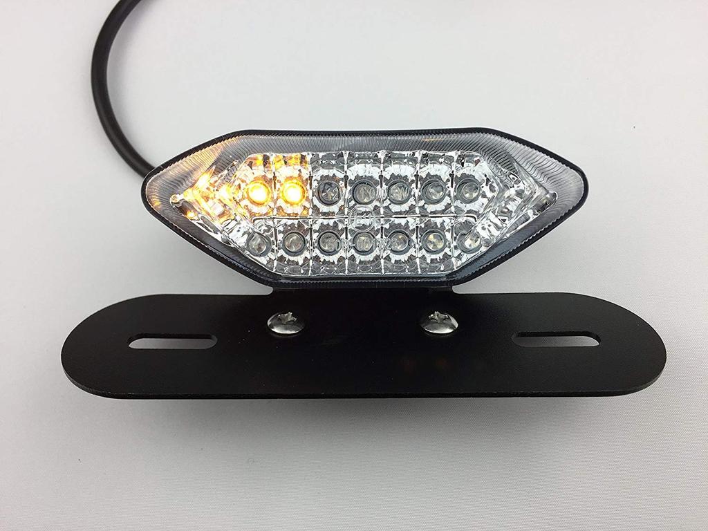 Karun Universal Motorcycle LED Tail Lamp with Turn Signal, Built-in Mini Moto License Plate Light with Stay (Clear)