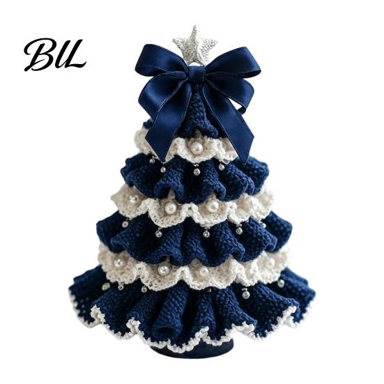 Decorative Yarn Tree for Bookshelves DIY Crochet Christmas Kit, Beginner-Friendly Xmas Craft Kit with Bow Table Ornament And Faux Pearl Embellishment,