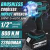 288VF Brushless Electric Impact Wrench 1/2 Lithium-Ion Battery 6200rpm 800 N.M Torque Wrench 110-240V