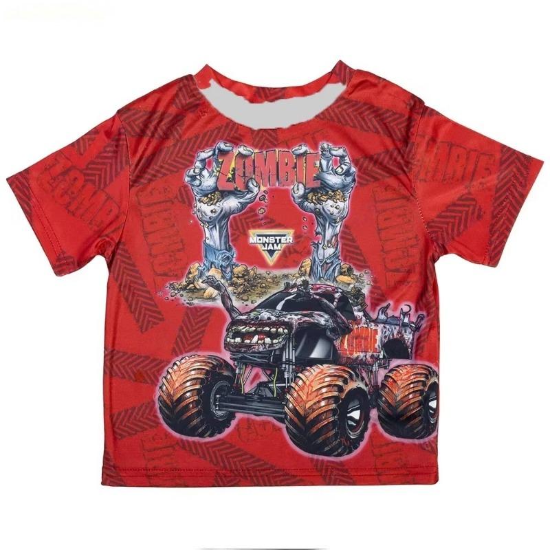 T-shirt Comoda Uomo Genitore-Figlio 2026 Estate Camion Mostro Immagine Cartone Animato Stampa 3D Asciugatura Rapida Traspirante