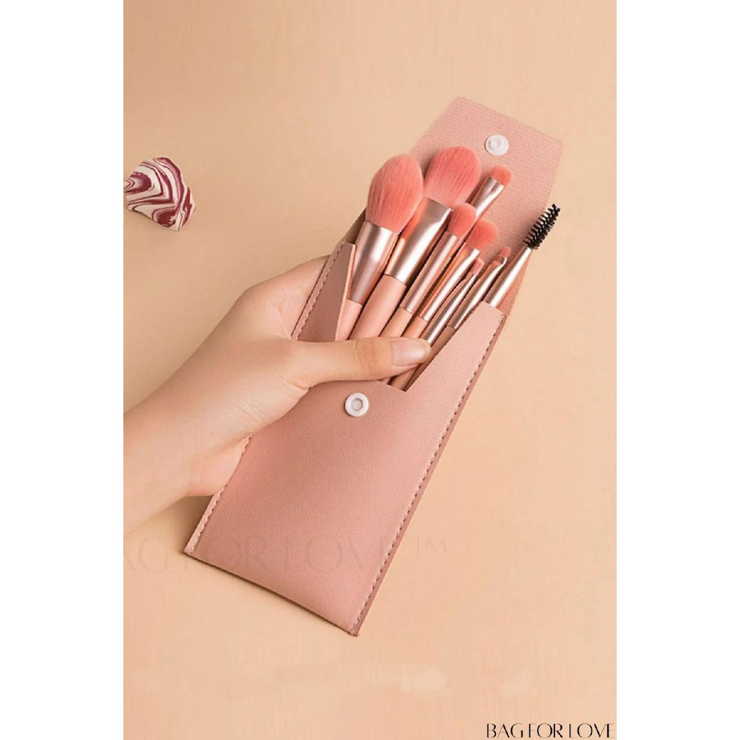 

Portable Makeup Brush Set Of 8 With Leather Bag 12cm