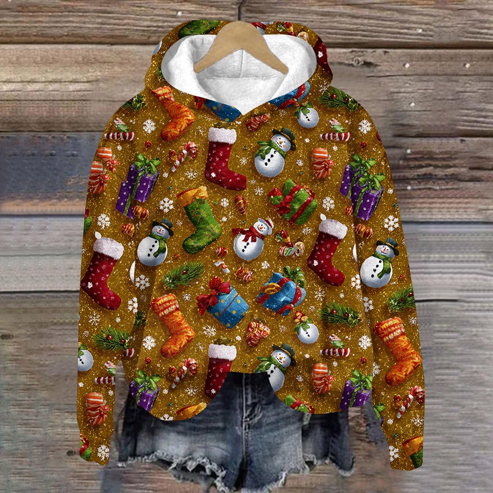 

Женская модная толстовка с длинным рукавом, рождественским принтом, свободного кроя, с капюшоном L