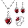 Silver  Red Heart Zircon Elegant Women's Sets Ring Earring Necklace Luxury Quality Bridal Jewelry Items With Free Ship