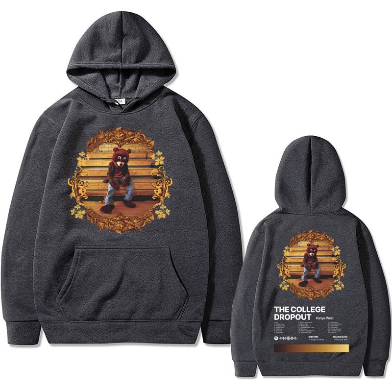 Rapper Kanye West The College Dropout Hip Hop Musikalbum Grafik Hoodie Herren Lässiges Übergroßes Sweatshirt Herren Schwarz Streetwear