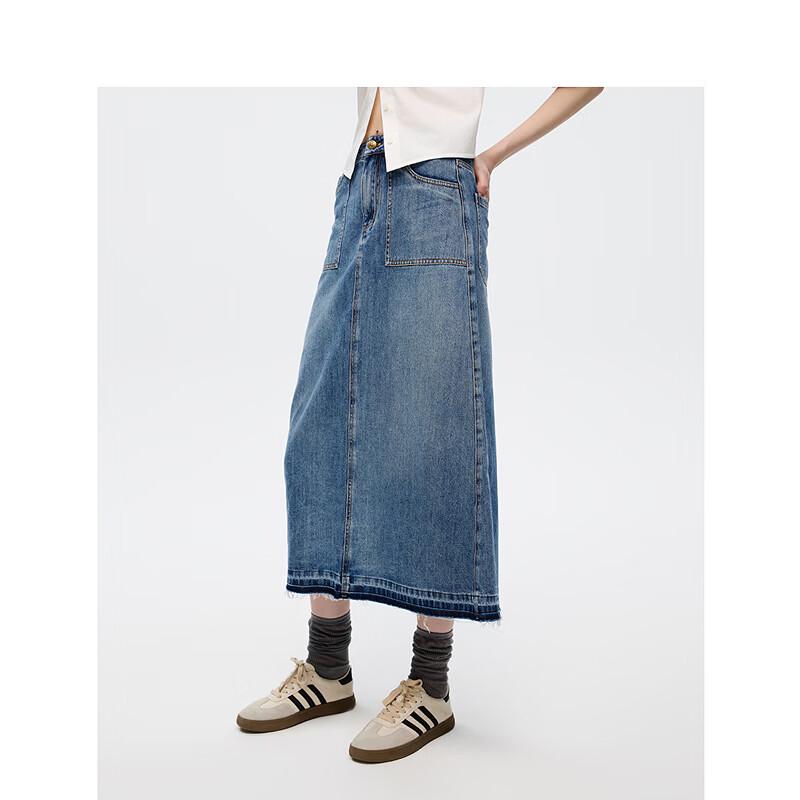 Gonna midi in denim a vita alta, design italiano LANCY