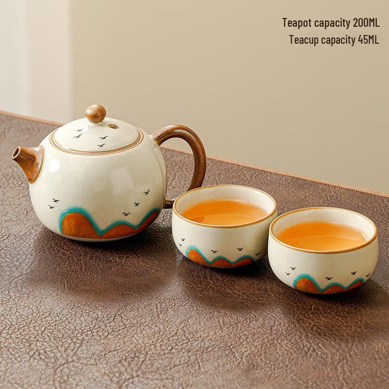 Lainuo Ru Kiln Flying Bird Xishi 3-Piece Tea Set