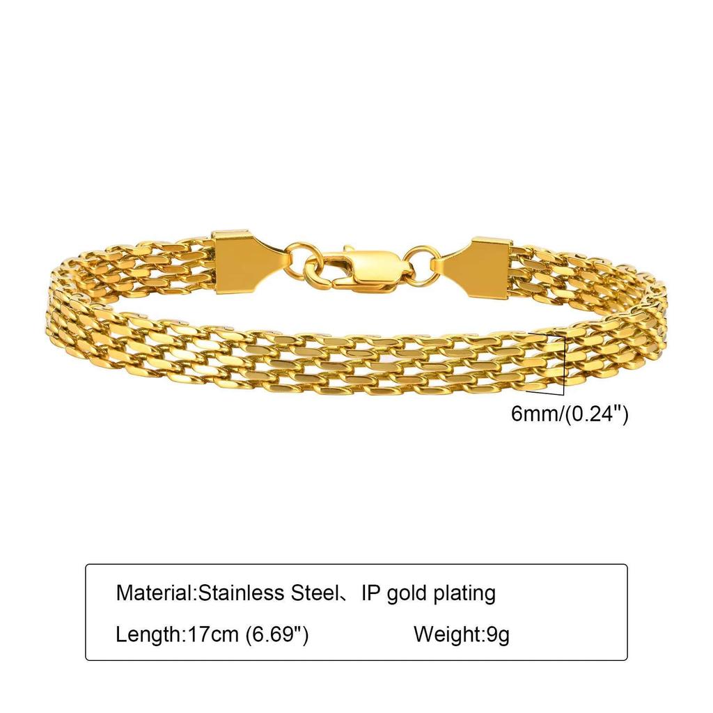 3mm/4mm/6mm Vintage Mesh Link Chain Bracelet for Women, Gold Plated Stainless Steel Italian Chain Bracelet, Waterproof Jewelry