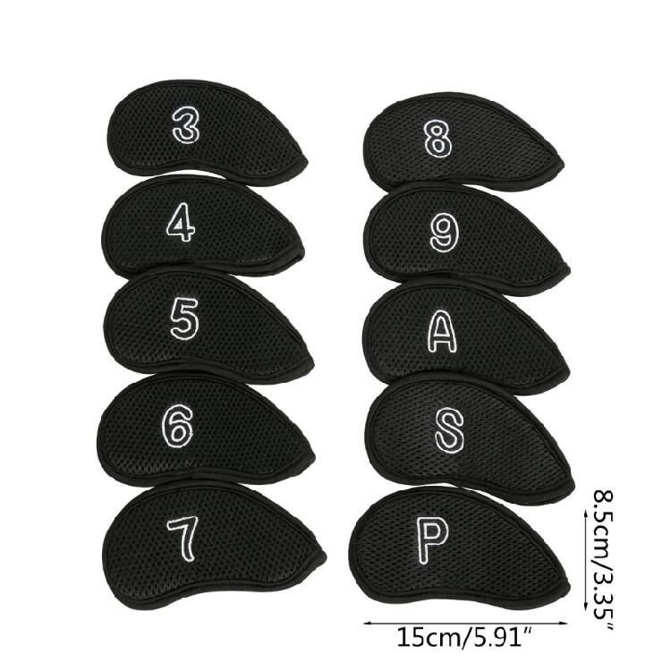10Pcs Mesh Fabric Golf Head Covers Golf Club Head Golf Wedges Covers with Number