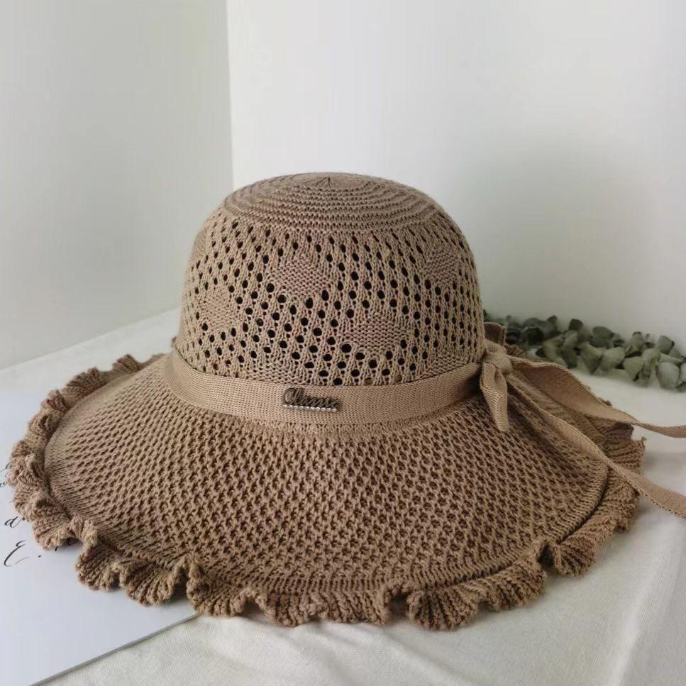 Hollow Fisherman Hat Women's Large Brim Sun Protection Summer Foldable Woven Sun Protection Beach Vacation Hat